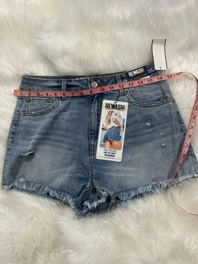 Rewash Light Blue High-Rise Distressed Jean Shorts